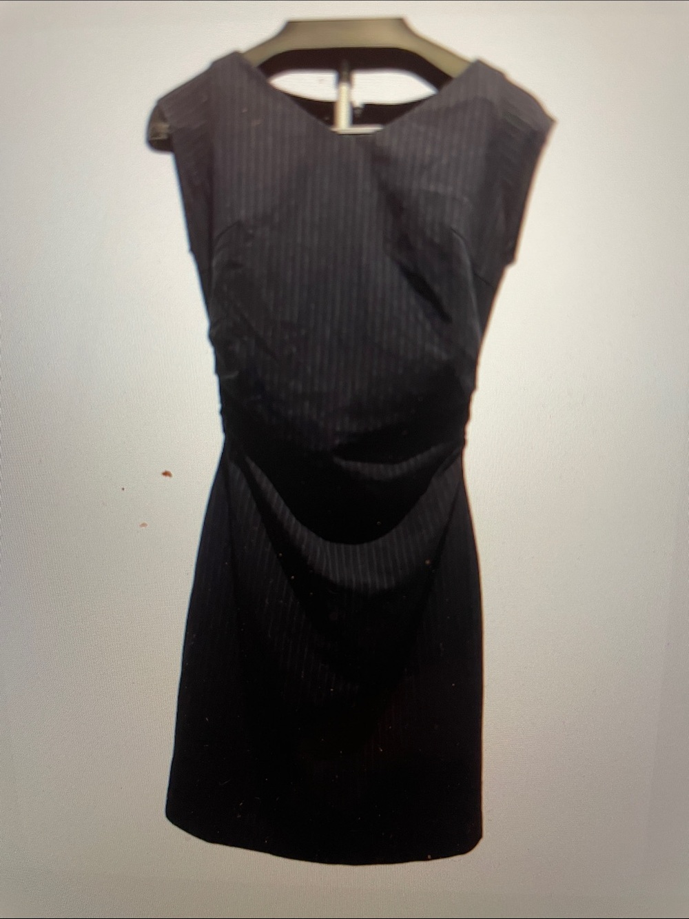 Ecru navy pinstripe ruched dress sz 4